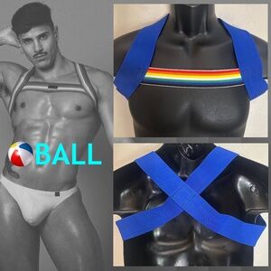 Ball Blue Rainbow Harness 30-36" chest stretch fit Gently worn Cotton/nylon
